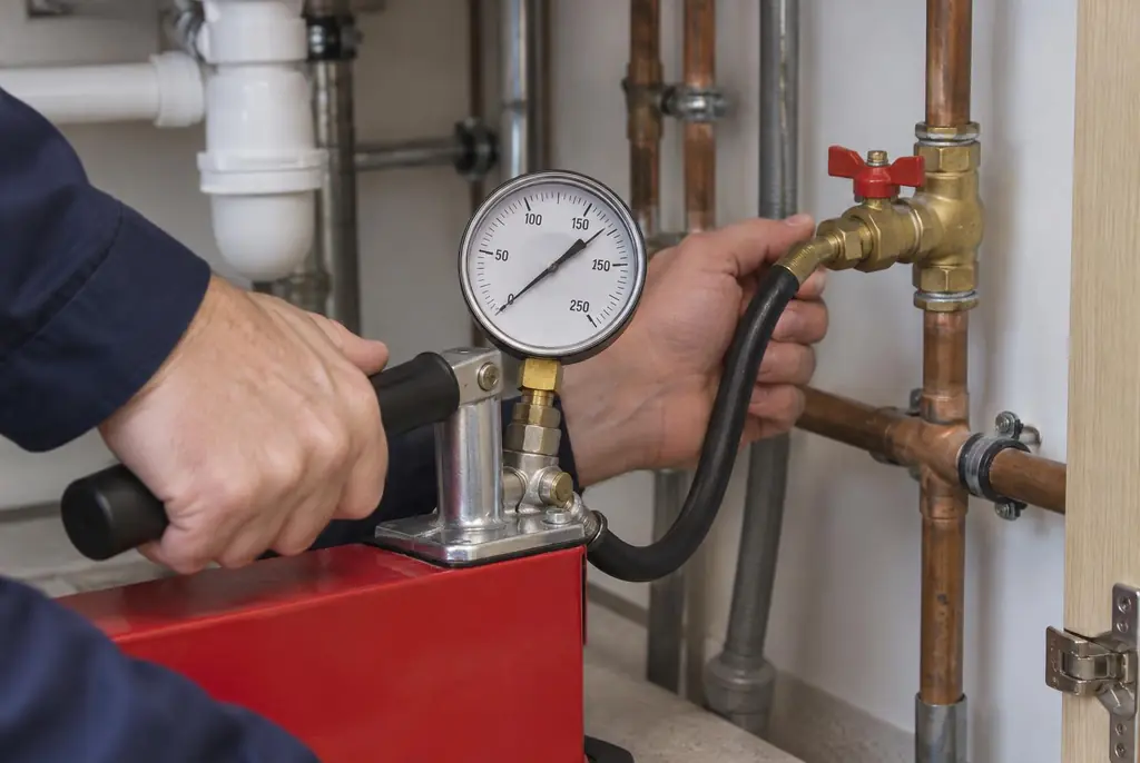 Lekdetectie Doetinchem – druktest op een waterleiding met een manometer