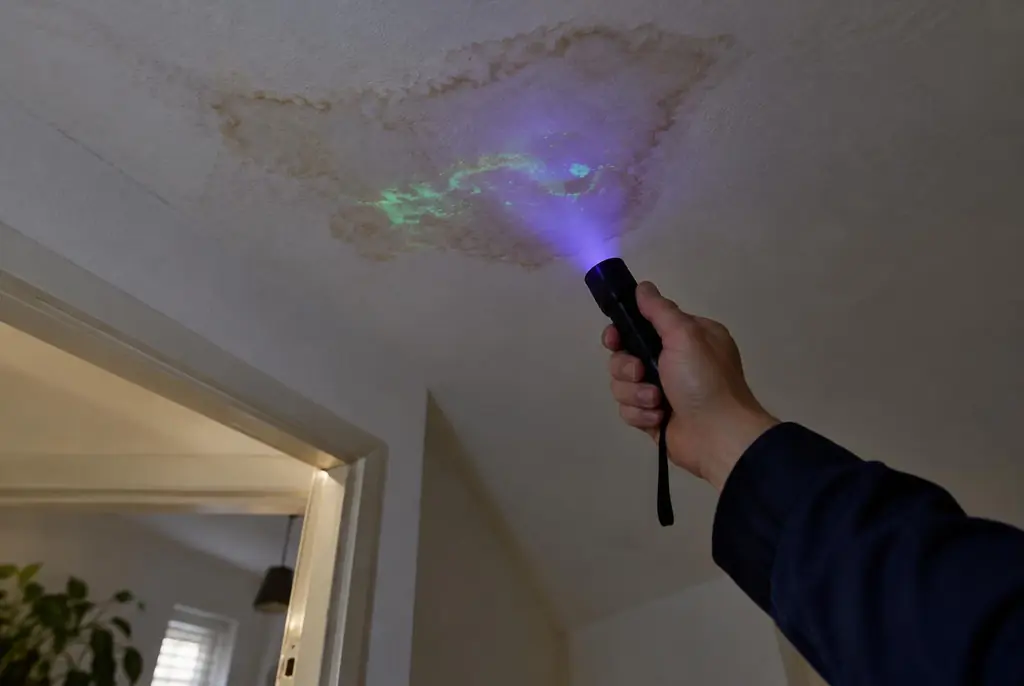 Lekdetectie Doetinchem – kleurstof controleren op het plafond met uv-licht