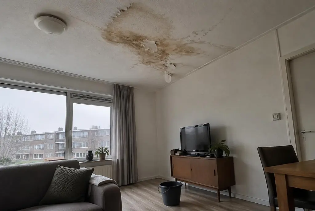 Lekdetectie Doetinchem – vochtplek op het plafond onder een badkamer
